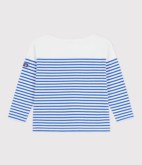 Kinder-Shirt Marinière aus Baumwolle mit Streifen weiss MARSHMALLOW/blau PERSE