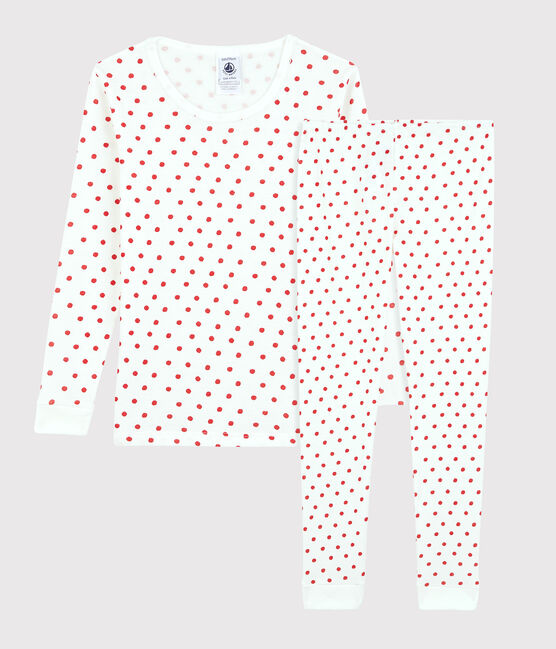 Pyjama Paris aus Baumwolle in schmaler Passform weiss MARSHMALLOW/rot PEPS