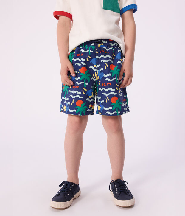 Kinder-Badeshorts mit Muster blau/vielfarbig
