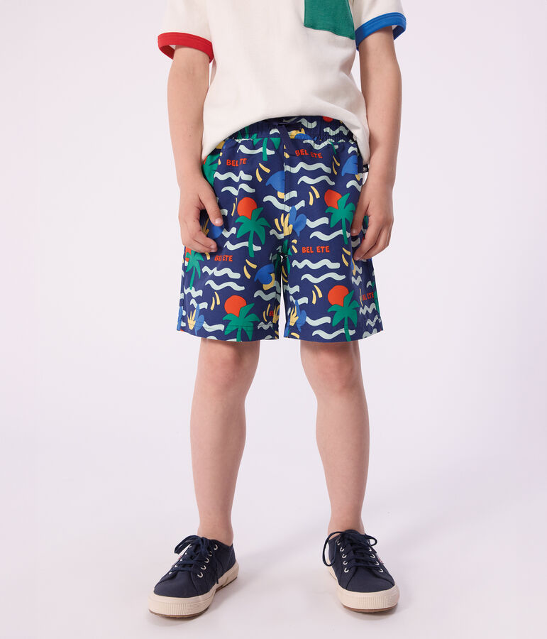 Kinder-Badeshorts mit Muster blau/vielfarbig