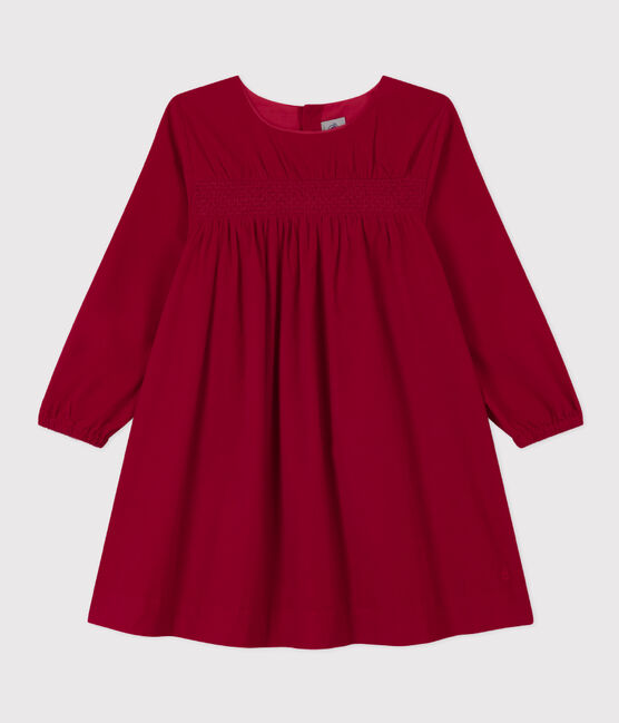 Langärmeliges Kinderkleid aus Cord für Mädchen rot CORRIDA
