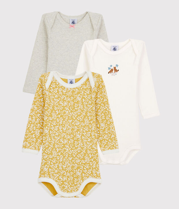 3er-Set lang&auml;rmelige Baby-Bodys aus Bio-Baumwolle f&uuml;r M&auml;dchen vielfarbig