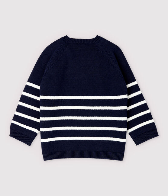 Baby-Pullover aus Baumwollstrick mit Leinenanteil Jungen blau SMOKING/weiss MARSHMALLOW