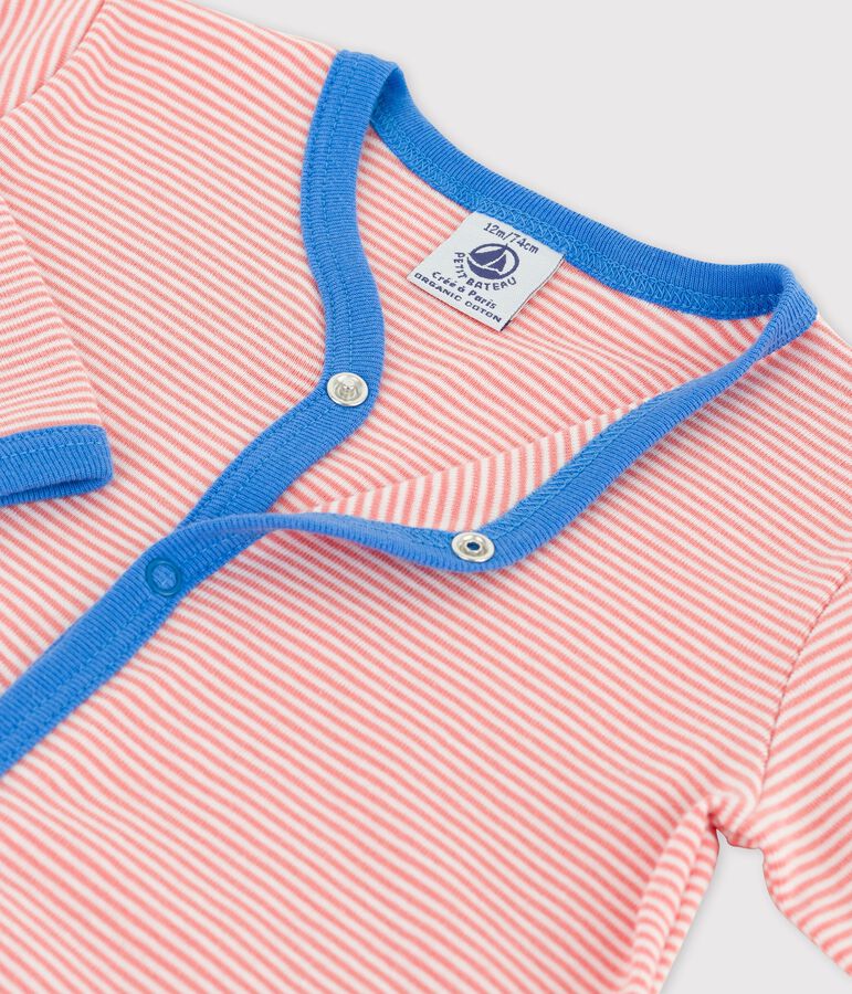 Gestreifter Baby-Strampler aus Bio-Baumwolle rosa/weiss