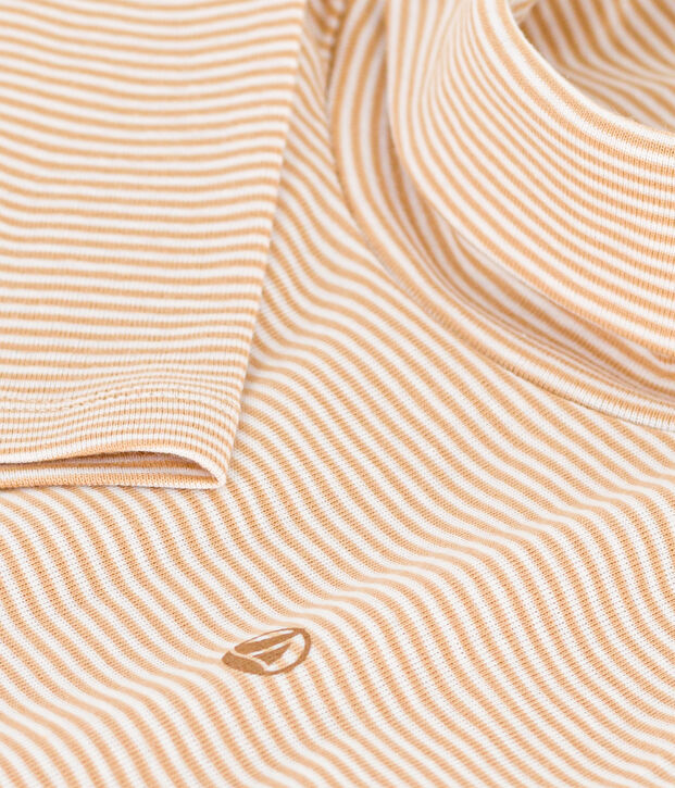 Kinder-Rollkragenshirt aus Baumwolle mit Streifen beige/weiss