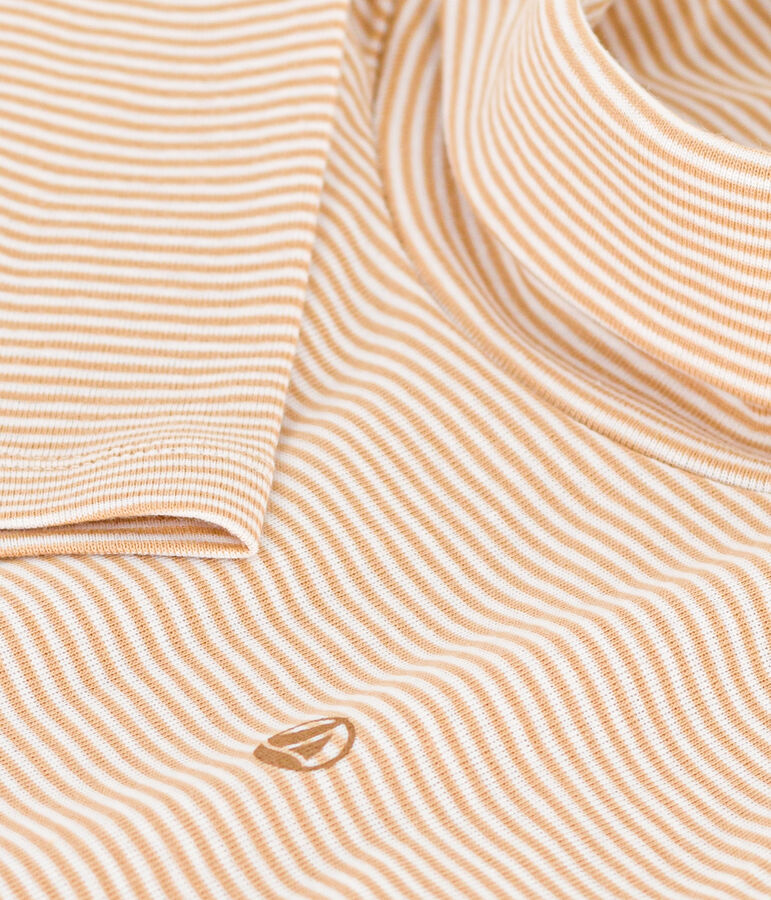Kinder-Rollkragenshirt aus Baumwolle mit Streifen beige/weiss