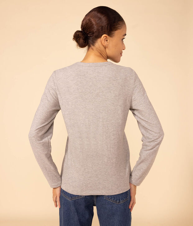 Damen-T-Shirt LE DROIT aus Baumwolle mit Rundhalsausschnitt grau