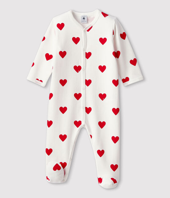 Baby-Strampler aus Baumwolle mit roten Herzen weiss MARSHMALLOW/rot TERKUIT