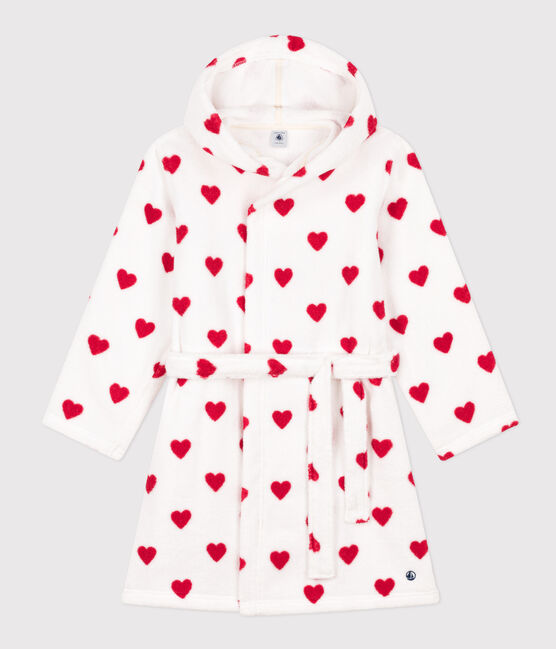 Bademantel aus Frottee mit Herzmotiv für kleine Mädchen/kleine Jungen weiss MARSHMALLOW/rot TERKUIT