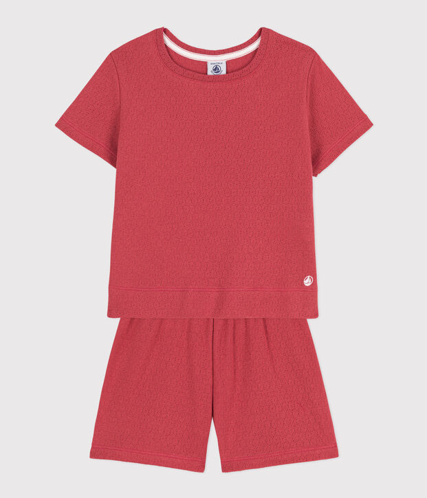 Kinder-Kurzpyjama aus Ajour-Baumwolle f&uuml;r M&auml;dchen rosa