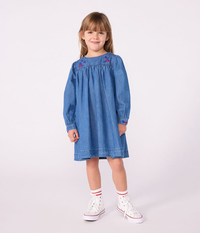 Lang&auml;rmeliges Kinder-Kleid aus Denim blau
