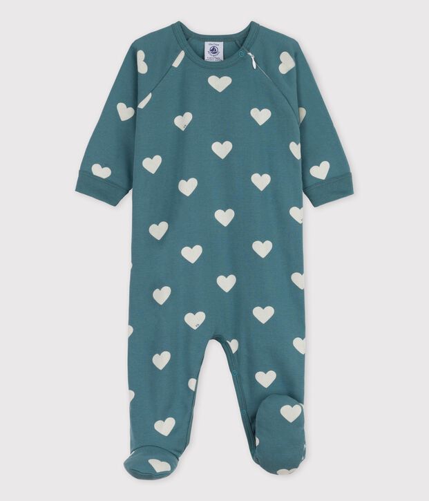 Baby-Strampler aus Baumwolle mit Herzchen-Motiv gr&uuml;n/naturfarben