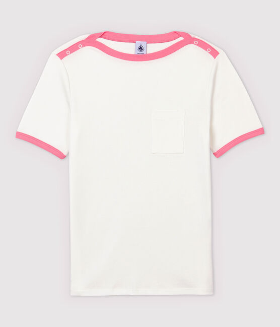 Damen-T-Shirt aus Baumwolle weiss MARSHMALLOW/rosa GRETEL