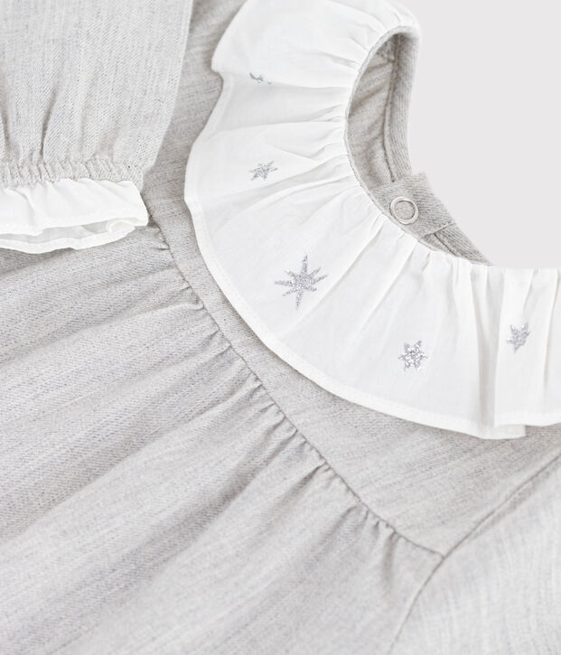 Lang&auml;rmeliges Baby-Kleid mit Kragen aus einfarbigem Flanell FUMEE CHINE