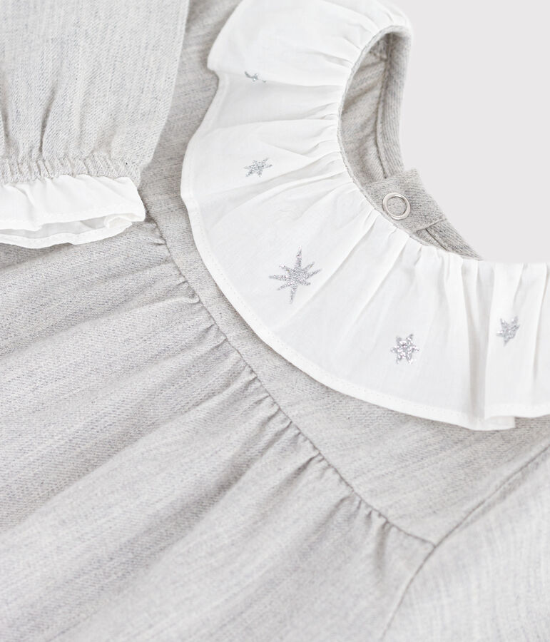 Lang&auml;rmeliges Baby-Kleid mit Kragen aus einfarbigem Flanell grau