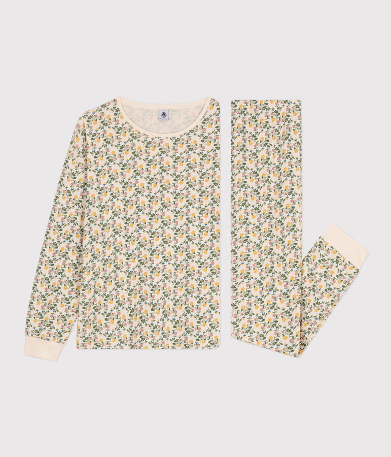 Damen-Pyjama aus Baumwolle mit Blumenmuster naturfarben/vielfarbig