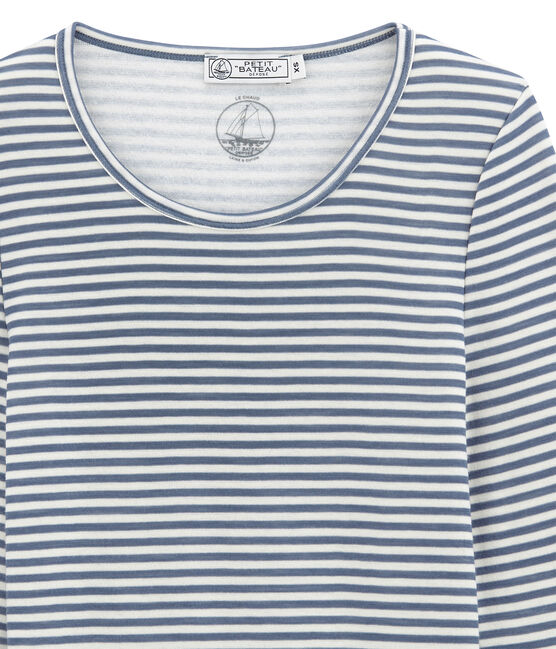 damen-langarmshirt aus woll/baumwollgemisch blau TURQUIN/weiss MARSHMALLOW