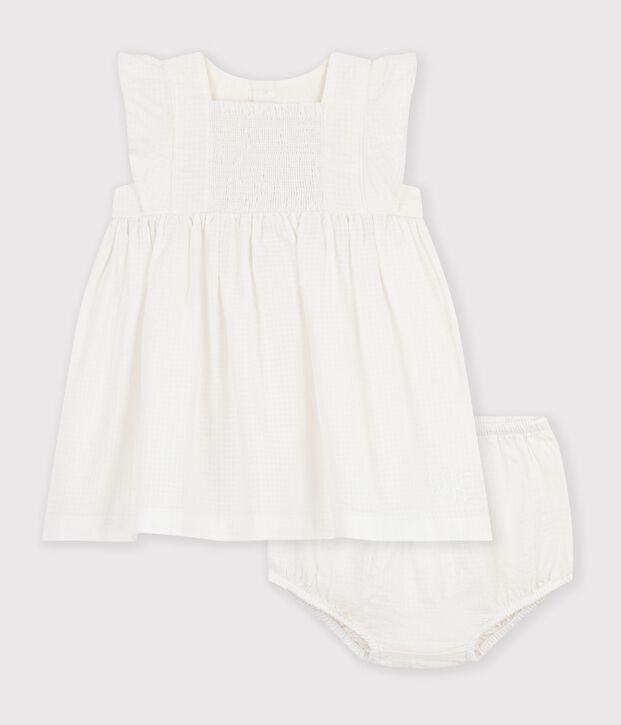 Kurz&auml;rmeliges Baby-Kleid aus einfarbiger Baumwolle weiss