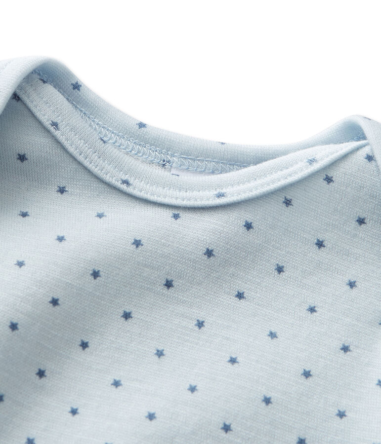 Kurzer Baby-Jungen-Einteiler aus Wolle/Baumwolle blau FRAICHEUR/grau TEMPETE