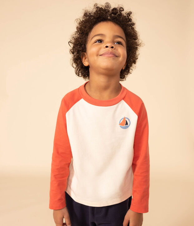 Lang&auml;rmeliges T-Shirt aus Baumwolle f&uuml;r Kinder/Jungen naturfarben/orange