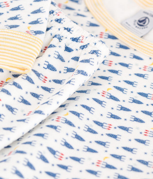 Kinder-Pyjama aus Nicki mit Raketen-Motiv weiss/vielfarbig