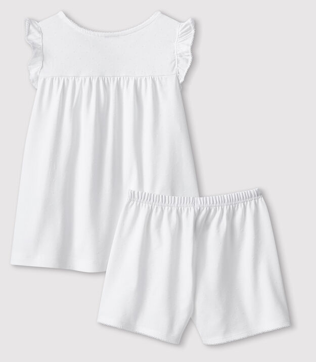 Kinder-Kurzpyjama aus feiner Baumwolle in Wei&szlig; f&uuml;r M&auml;dchen weiss