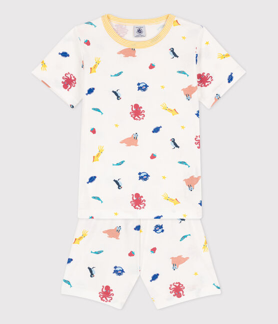 Kinder-Kurzpyjama aus Baumwolle mit Leuchteffekt weiss MARSHMALLOW/weiss MULTICO