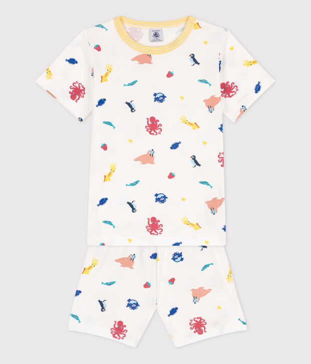 Kinder-Kurzpyjama aus Baumwolle mit Leuchteffekt weiss/vielfarbig