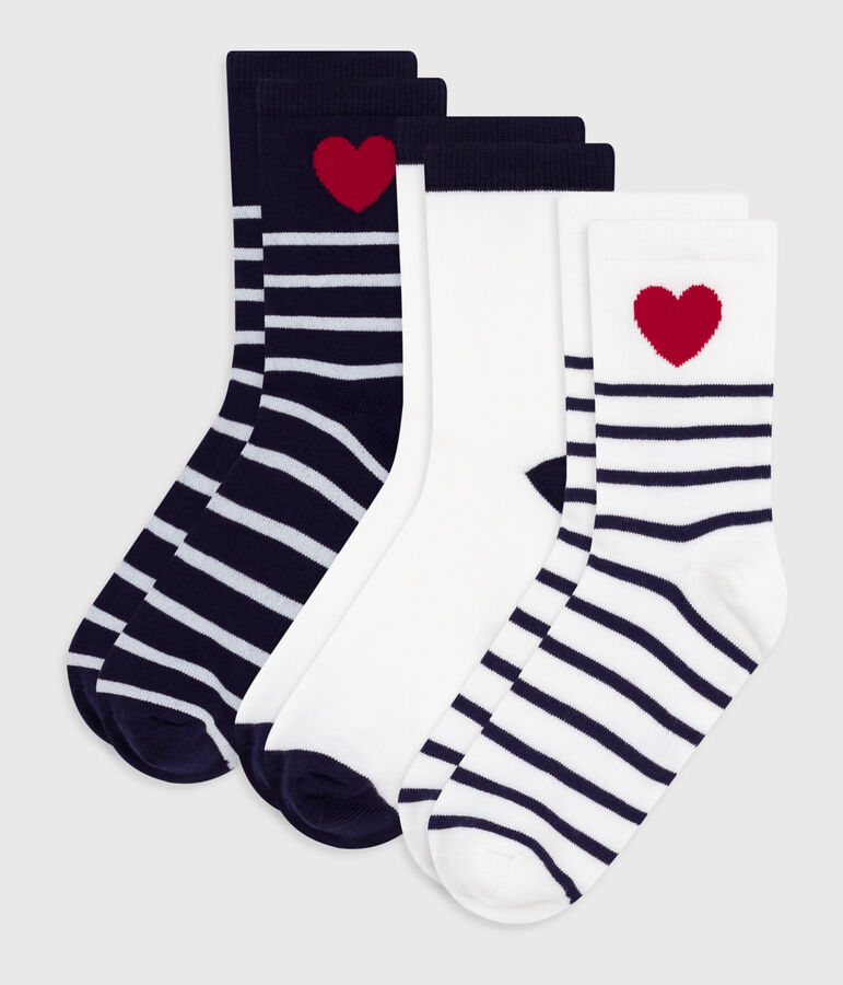 3er-Set Kinder-Socken aus Baumwolle mit Streifen und Herzen vielfarbig