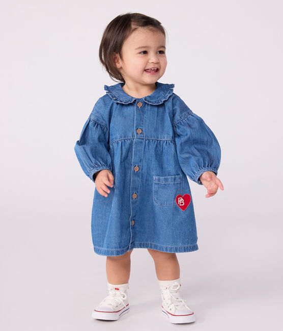 Langärmeliges Babykleid mit Kragen aus Denim blau DENIM CLAIR
