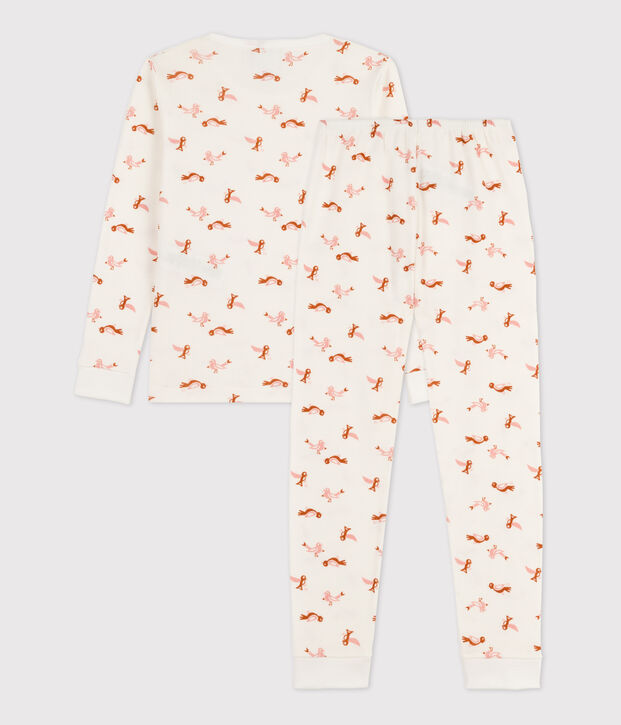 Kinderpyjama mit schmaler Passform aus Baumwolle mit Vogelmotiv weiss/vielfarbig