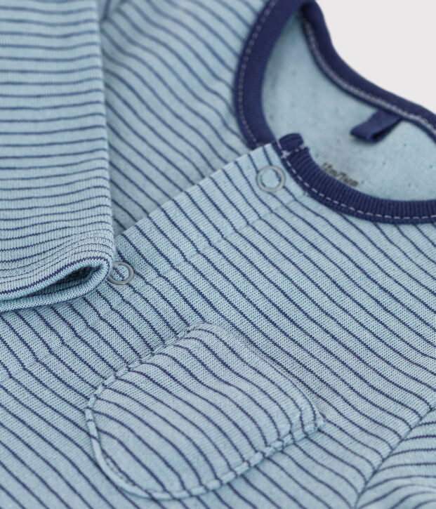 Langer gestreifter Baby-Overall aus Wolle blau/blau/blau