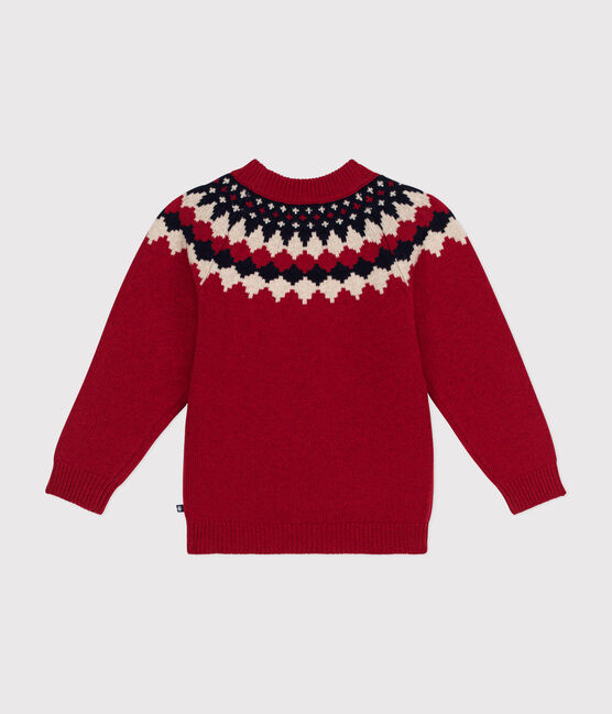 Kinder Jacquard-Pullover aus Wolle und Baumwolle für Jungen rot STOP/ MULTICO