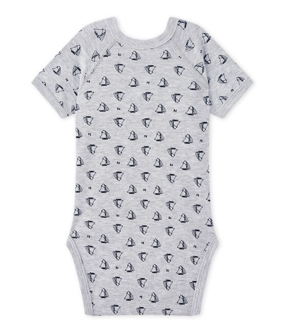 Bedruckter Baby-Jungen-Wickelbody mit kurzen Ärmeln grau POUSSIERE/blau MEDIEVAL