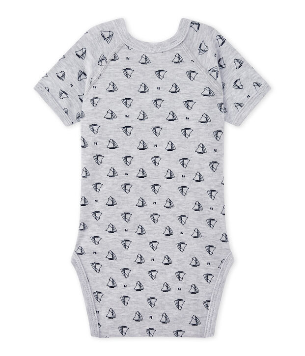 Bedruckter Baby-Jungen-Wickelbody mit kurzen &Auml;rmeln grau/blau