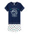 Kurzpyjama aus Leinen/Baumwolle für kleine Jungen blau MEDIEVAL/weiss MULTICO