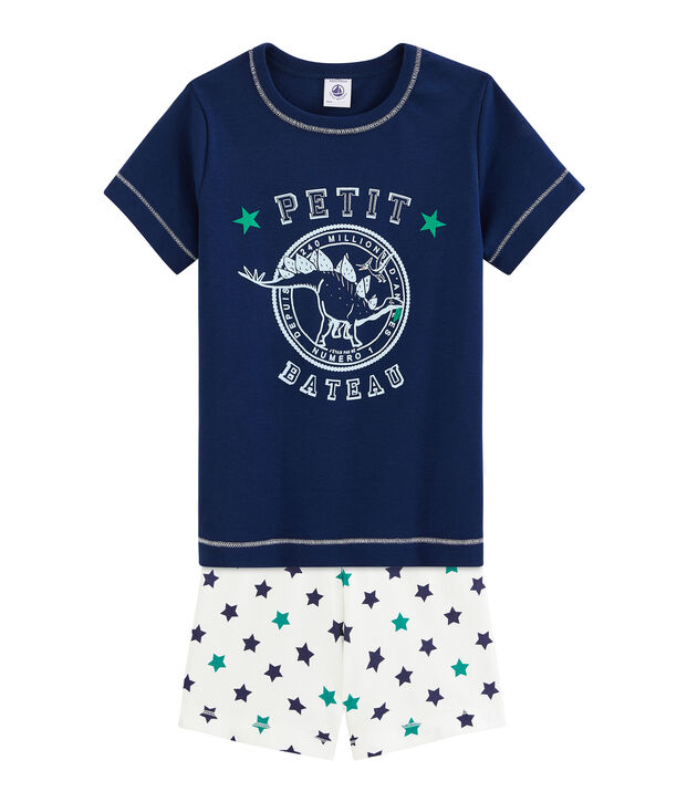 Kurzpyjama aus Leinen/Baumwolle f&uuml;r kleine Jungen blau/vielfarbig