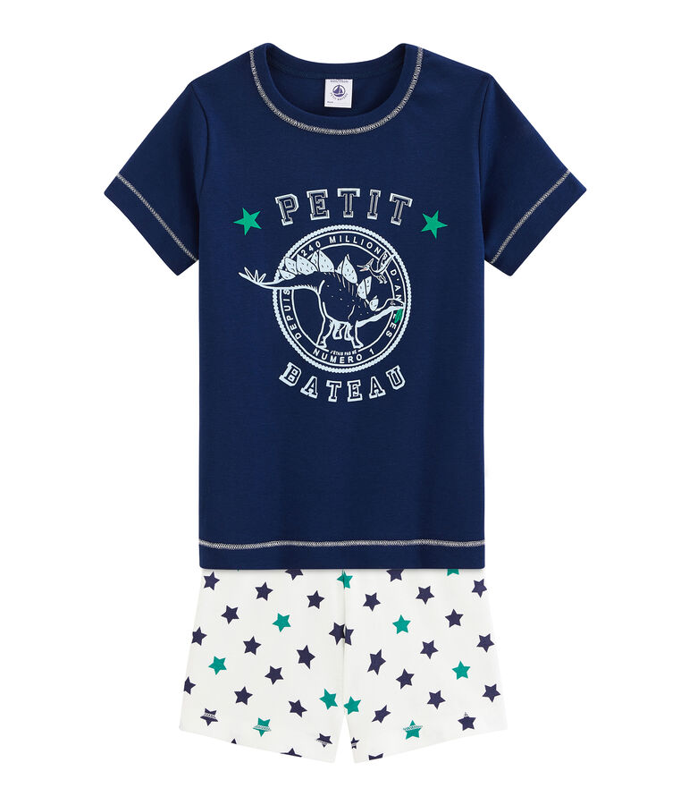 Kurzpyjama aus Leinen/Baumwolle f&uuml;r kleine Jungen blau/vielfarbig
