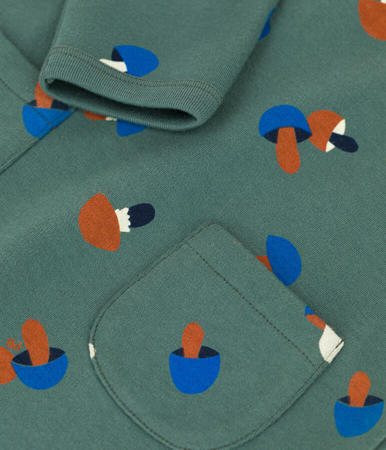 Langer bedruckter Baby-Overall aus Molton gr&uuml;n VALLEE/naturfarben MULTICO