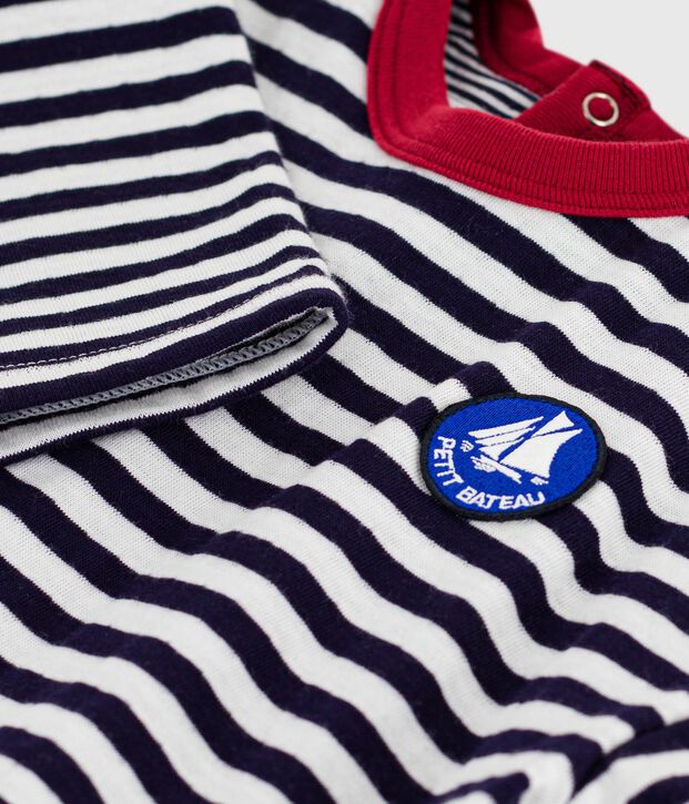 Lang&auml;rmeliges Baby-T-Shirt aus Baumwolle mit Streifen blau/naturfarben