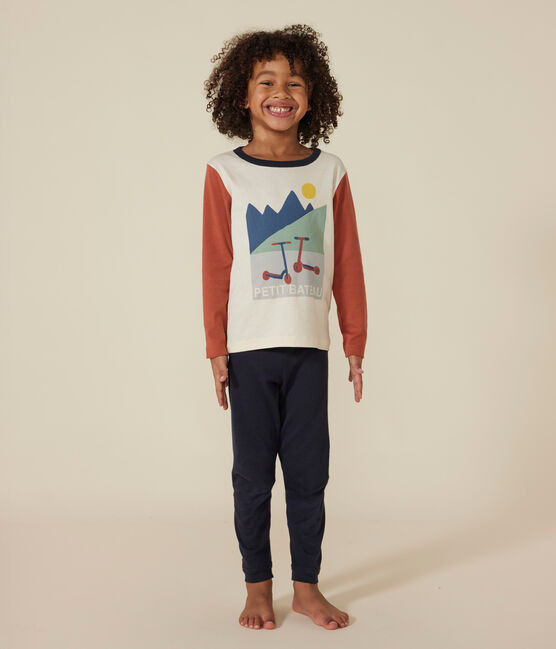 Einfarbiger Kinderpyjama mit Rollermotiv, aus Baumwolle blau SMOKING/weiss MULTICO