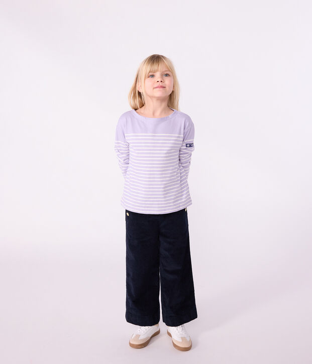 Kinder-Streifenshirt Marini&egrave;re aus Baumwolle violett/naturfarben