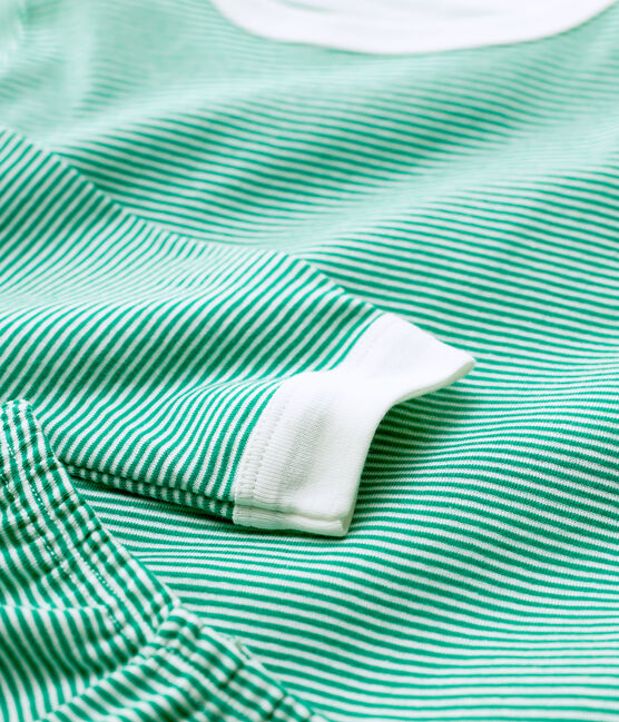 Kinderpyjama aus Bio-Baumwolle mit grünen Ringelstreifen grün PIVERT/weiss MARSHMALLOW