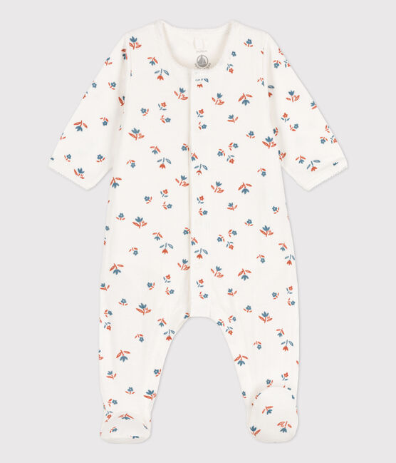 Geblümter Baby-Bodyjama aus Doppeljersey weiss MARSHMALLOW/weiss MULTICO