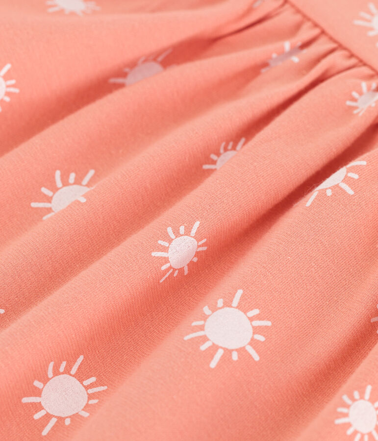 &Auml;rmelloses Kinder-Kleid aus bedruckter Baumwolle orange/weiss