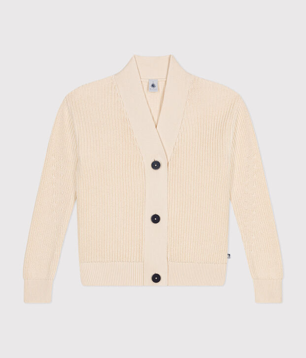 Damen-Cardigan mit Patentmuster aus Baumwolle naturfarben