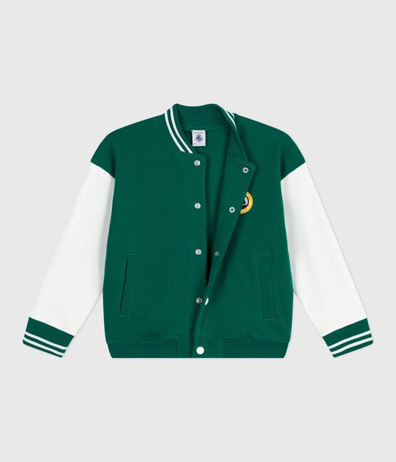 Kinder College-Jacke aus einfarbiger Baumwolle  grün EVERGREEN/ MILK