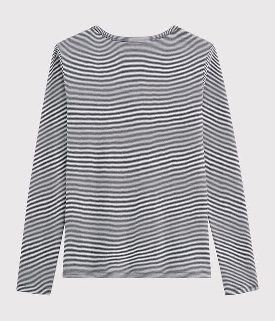 Damen-T-Shirt aus Baumwolle mit V-Ausschnitt blau SMOKING/weiss MARSHMALLOW