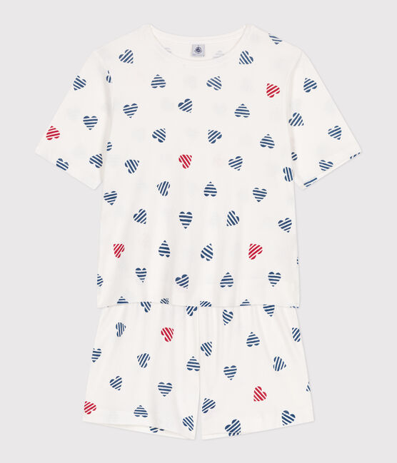 Damen-Kurzpyjama aus Baumwolle mit Herzmotiv weiss MARSHMALLOW/weiss MULTICO