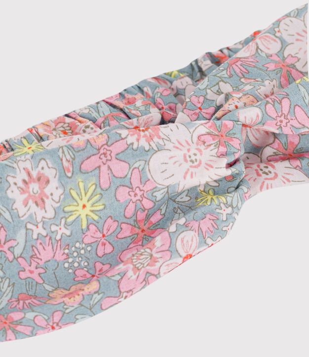 Kinder-Stirnband aus Popeline mit Blumenmuster blau/vielfarbig